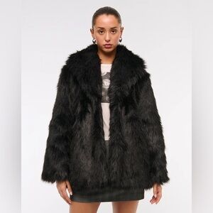 ABERCROMBIE Black Faux Fur Jacket S